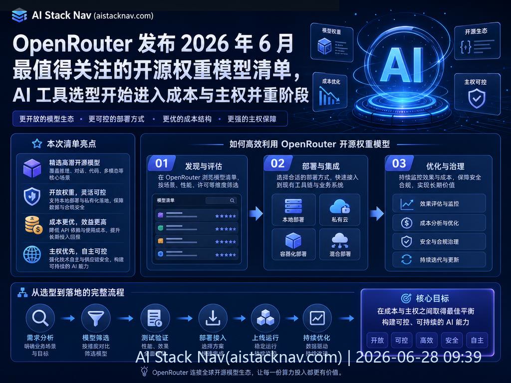 OpenRouter 2026 年 6 月开源权重模型清单科技感封面