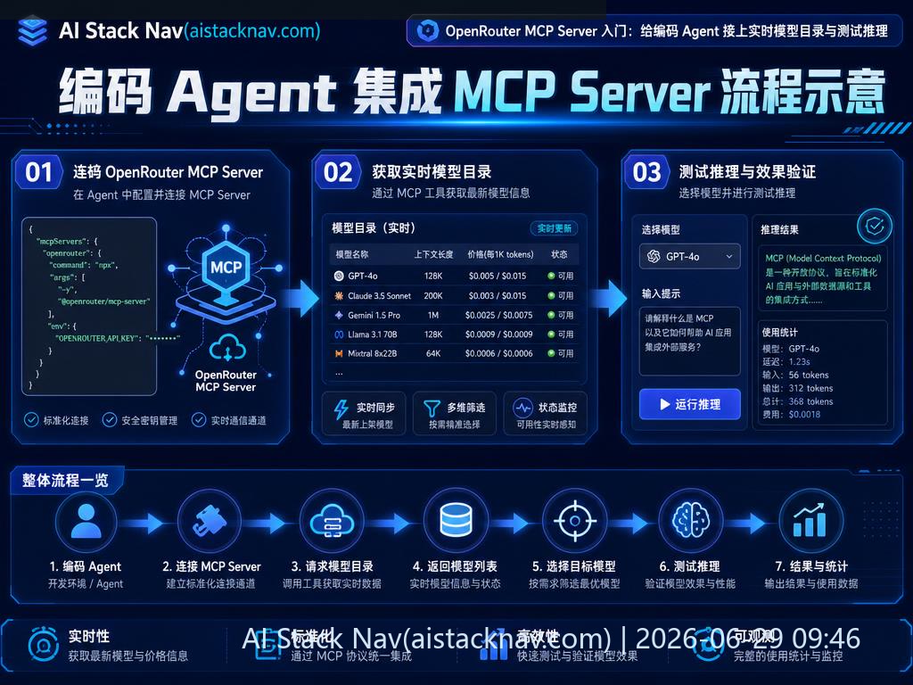 编码 Agent 集成 MCP Server 流程示意