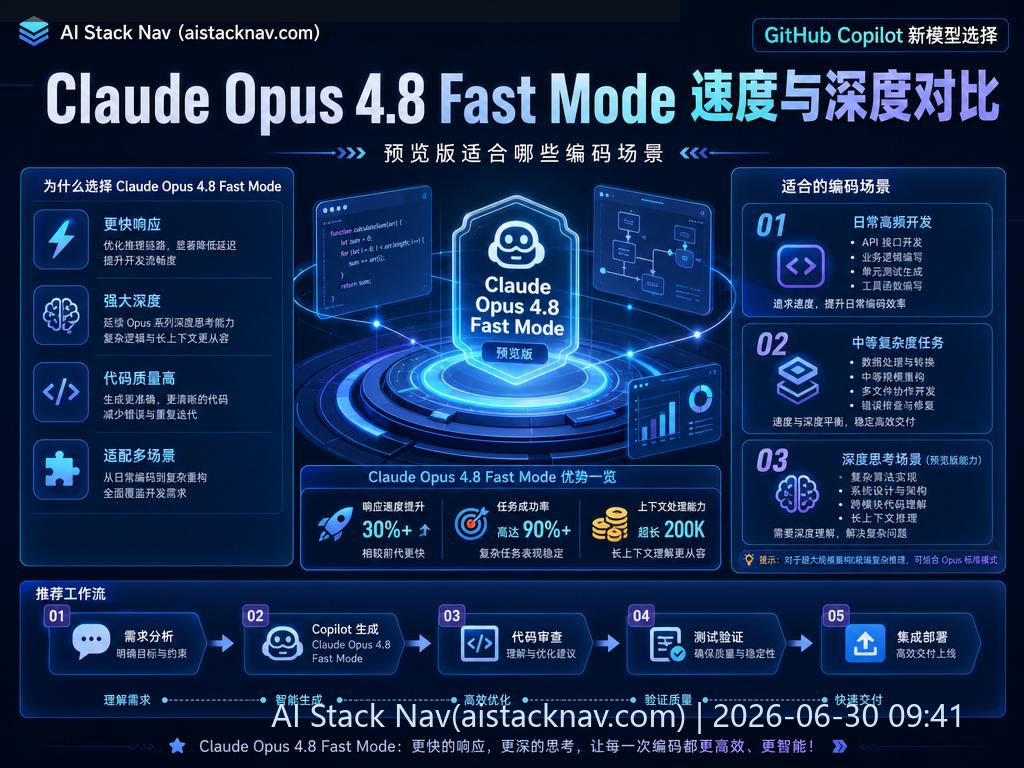 GitHub Copilot Claude Opus 4.8 Fast Mode 速度与深度对比图