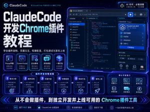 Claude Code 开发 Chrome 插件教程封面图，展示网页摘要、保存记录和导出文件全流程