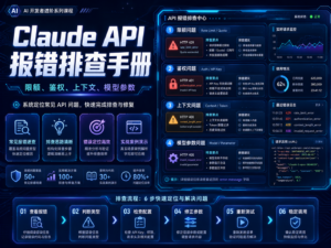 Claude API 报错排查手册封面图，展示限额、鉴权、上下文和模型参数诊断流程