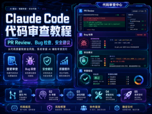 Claude Code 代码审查教程封面图，展示 PR Review、Bug 检查、安全建议和 GitHub 工作流。