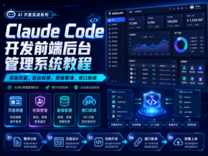 Claude Code 开发前端后台管理系统教程封面图，展示登录、菜单、权限、表格 CRUD 和项目开发流程