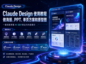 Claude Design 使用教程封面图，展示海报、PPT、单页方案和原型图工作流