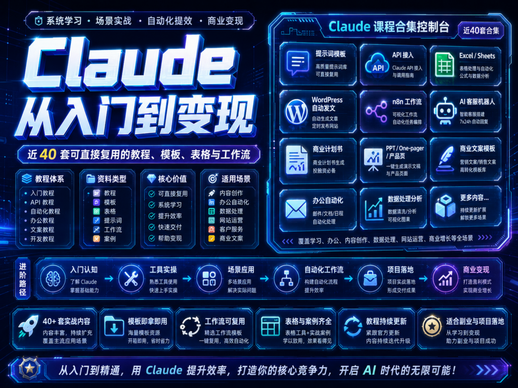 Claude 39套教程合集：从提示词、写作办公到 API 自动化的全套实战资料包