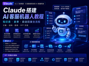 Claude AI 客服机器人教程封面图，展示知识库、表单、自动回复和人工转接流程