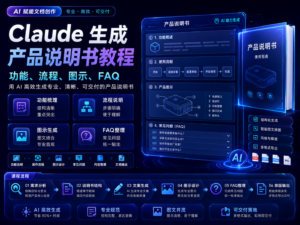 Claude 生成产品说明书教程封面图，展示功能、流程、图示、FAQ 自动化生成工作流