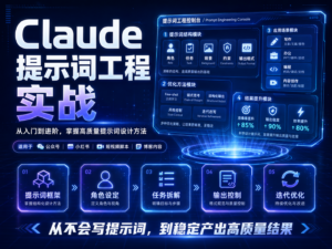 Claude 提示词工程实战封面图，展示角色设定、约束条件、输出格式和追问策略四个核心模块