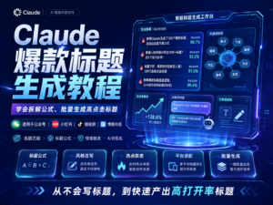 Claude 爆款标题生成教程封面图，展示公众号、小红书、网站 SEO 标题生成、评分、筛选和发布流程