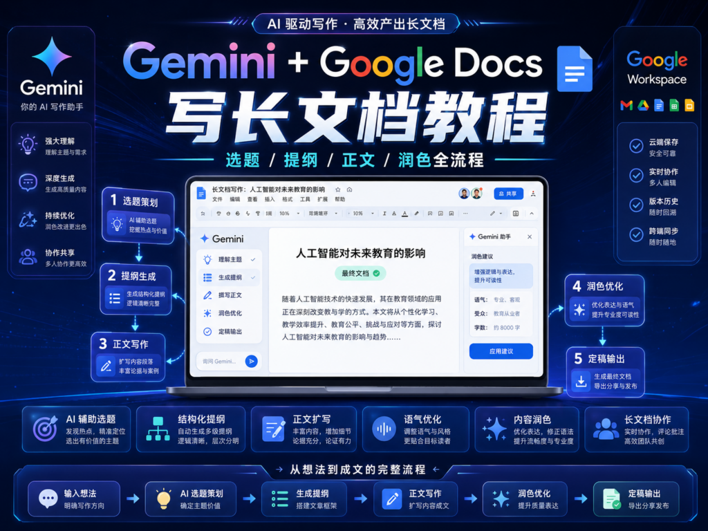 Gemini + Google Docs 写长文档教程：选题、提纲、正文、润色全流程 - AI Stack Nav