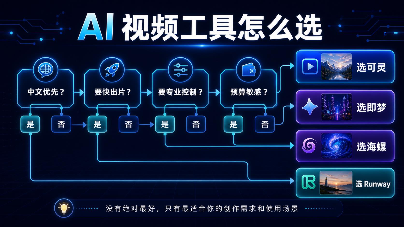 AI 视频工具选择流程图