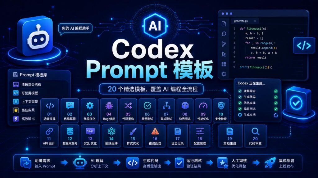 Codex AI 编程 Prompt 模板科技感封面图