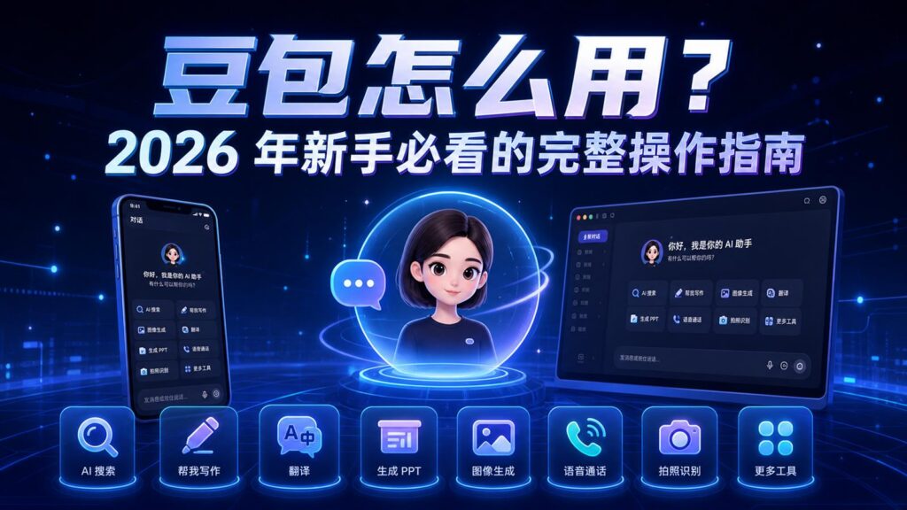 豆包怎么用 2026 年新手完整操作指南科技感封面图