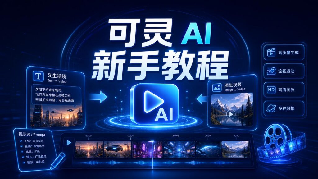 可灵 AI 2026 年新手入门完整教程科技感封面图
