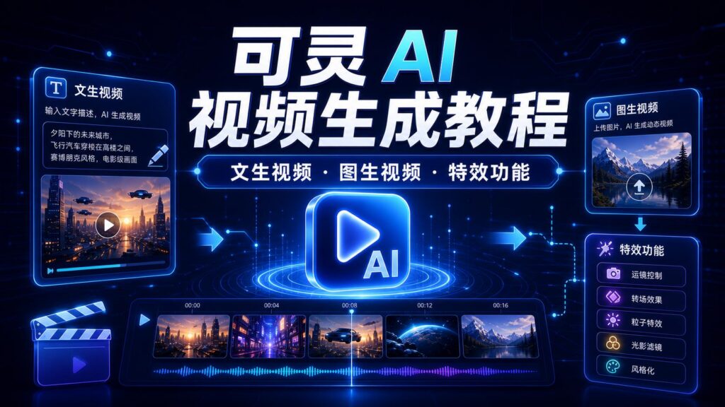 可灵 AI 视频生成教程文生视频图生视频特效功能科技感封面图