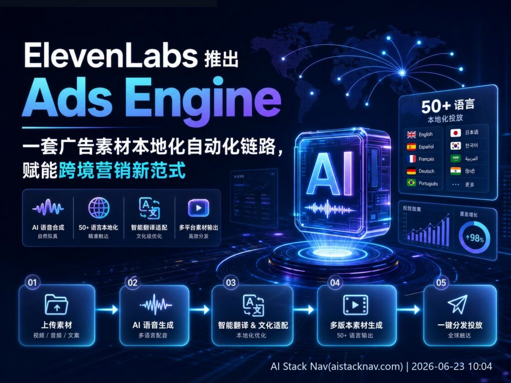ElevenLabs Ads Engine 跨境广告自动化本地化科技感封面