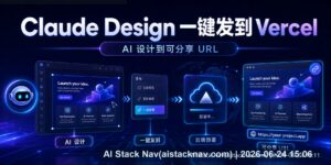 Claude Design 一键发到 Vercel 封面图，展示 AI 设计到可分享 URL 的部署流程