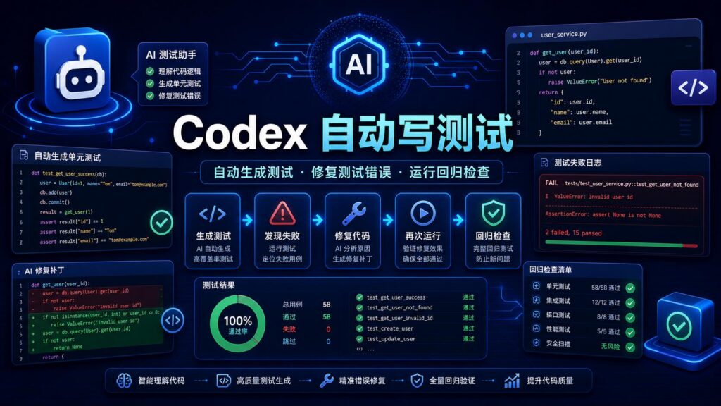 Codex 自动写测试教程科技感封面图