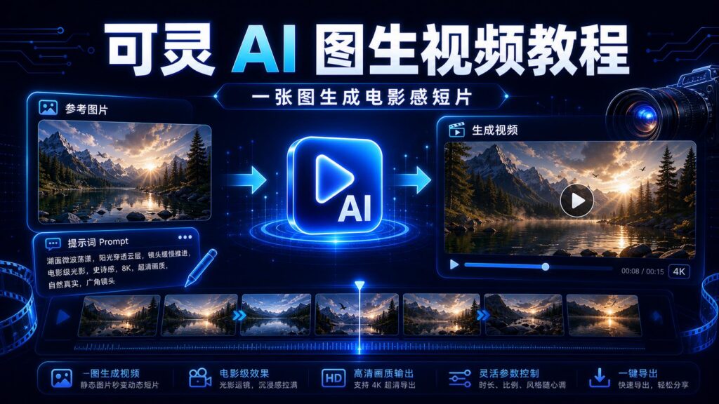 可灵 AI 图生视频保姆级教程一张图生成电影感短片科技感封面图