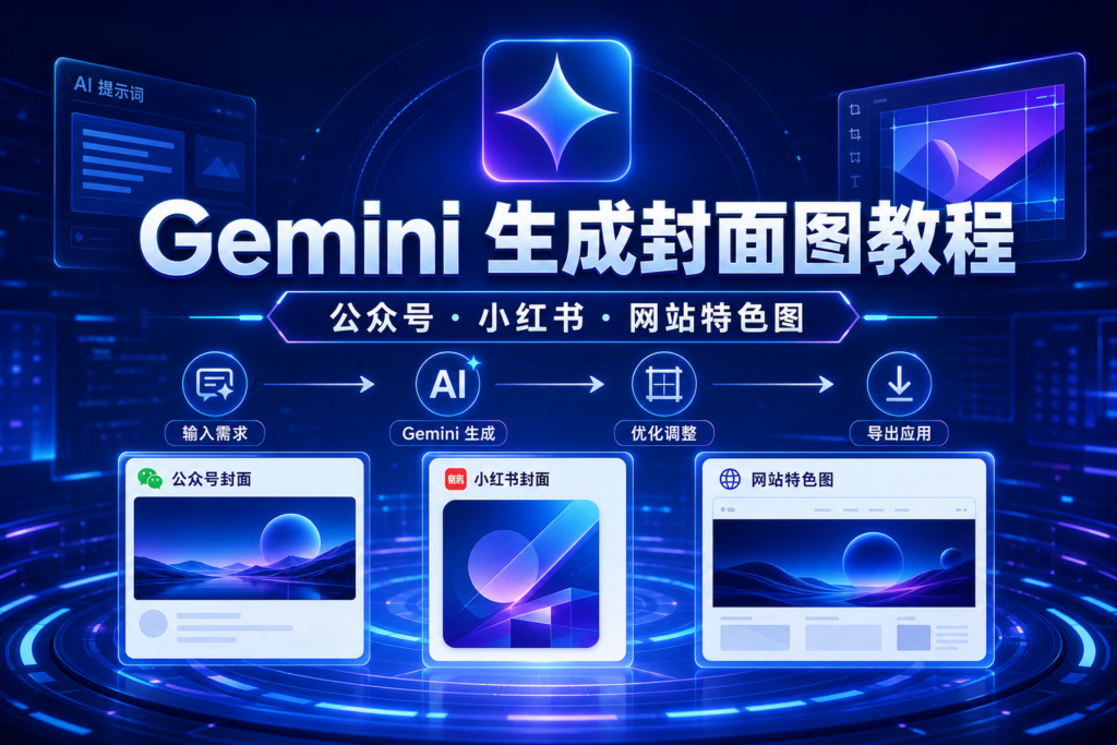 Gemini 生成封面图教程封面图，展示公众号、小红书和网站特色图完整流程