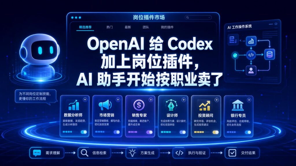 OpenAI Codex 岗位插件 AI 助手按职业工作流科技感封面图