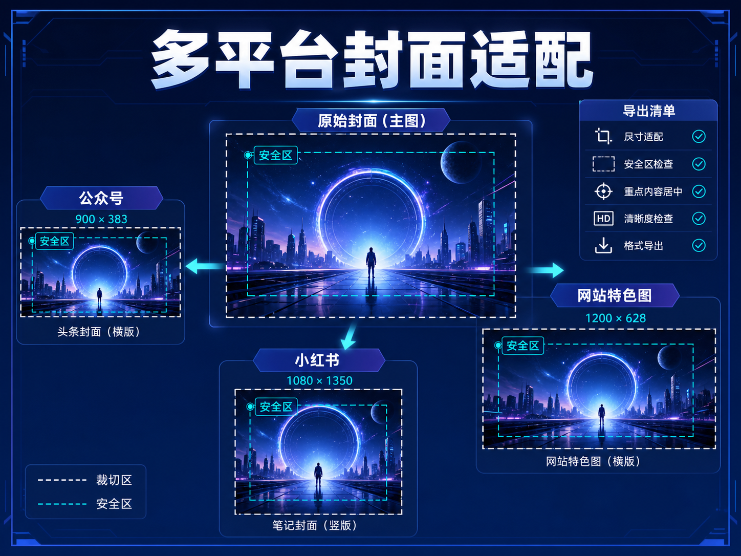 Gemini 多平台封面适配课程海报：公众号、小红书、网站特色图安全区和裁切预览