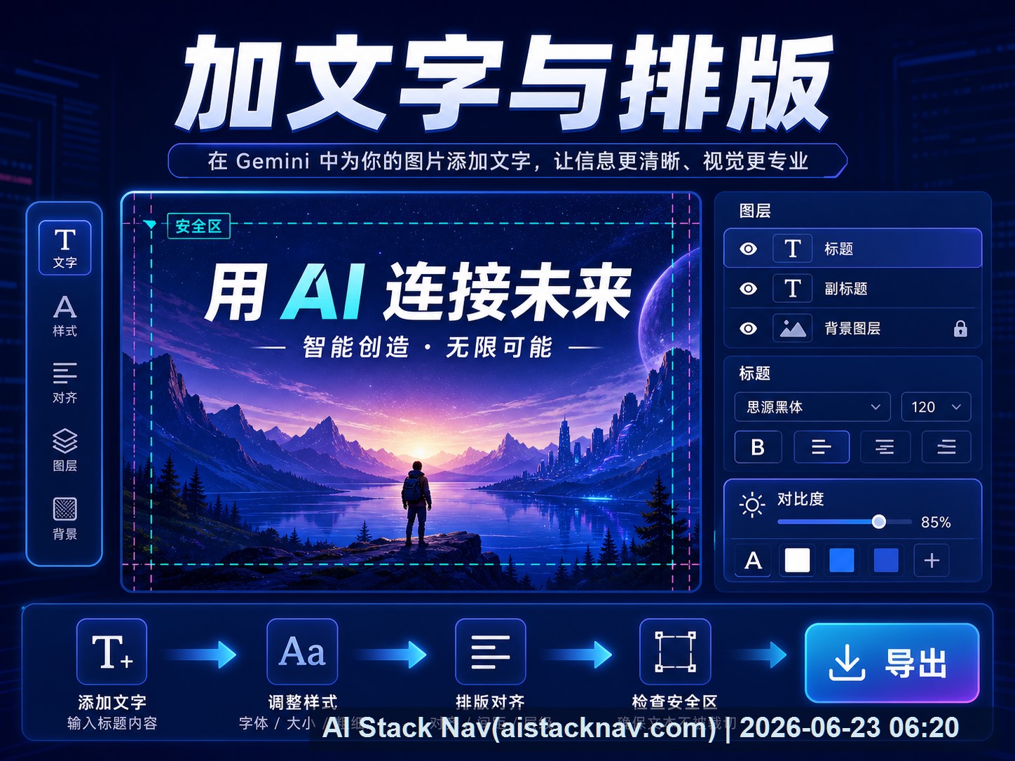 Gemini 图片编辑加文字与排版课程海报：标题、安全区、对比度和导出