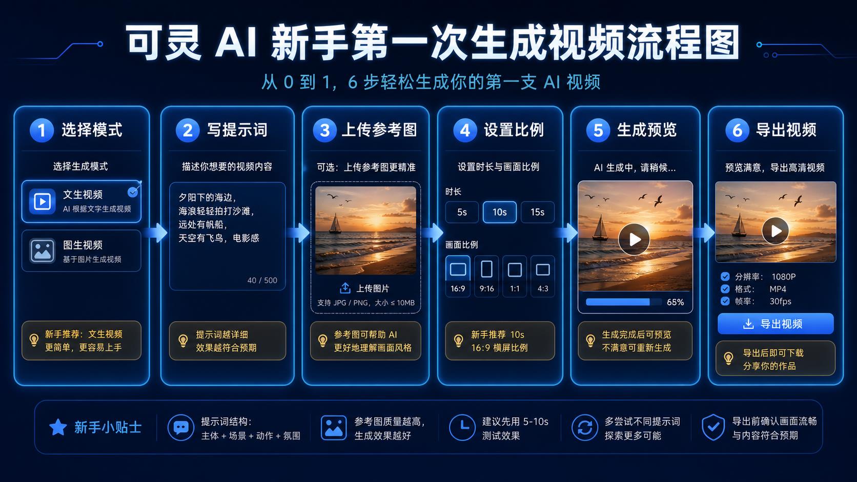 可灵 AI 新手第一次生成视频流程图