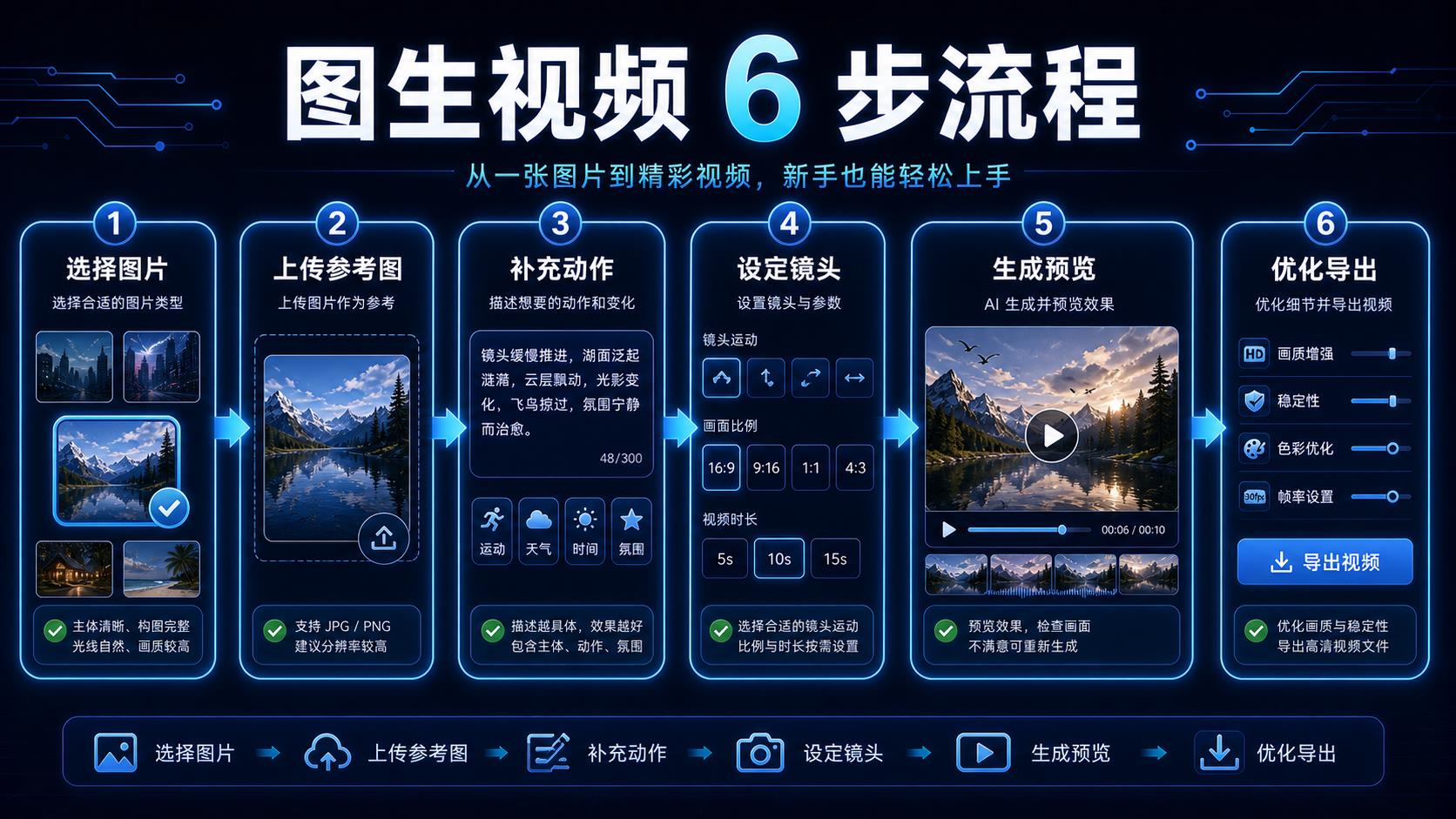 可灵 AI 图生视频六步流程图
