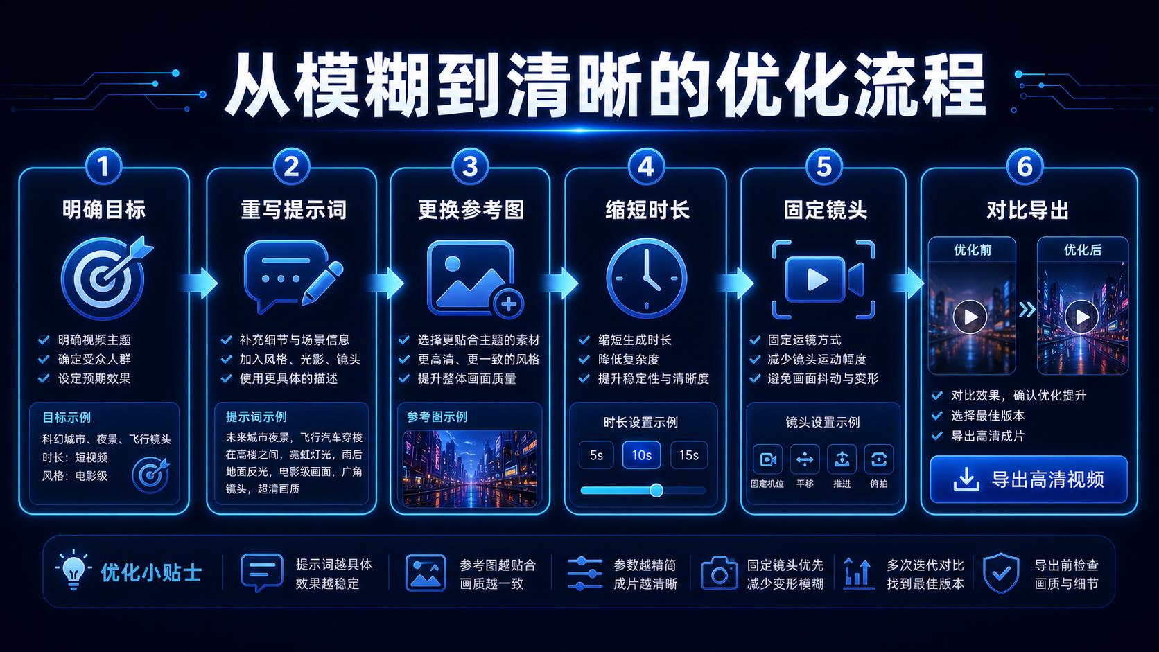 可灵 AI 从模糊到清晰的优化流程图