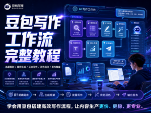 豆包写作工作流完整教程封面，展示选题、正文、SEO 和多平台分发流程