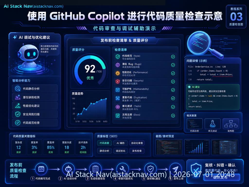 使用 GitHub Copilot 进行代码质量检查示意图
