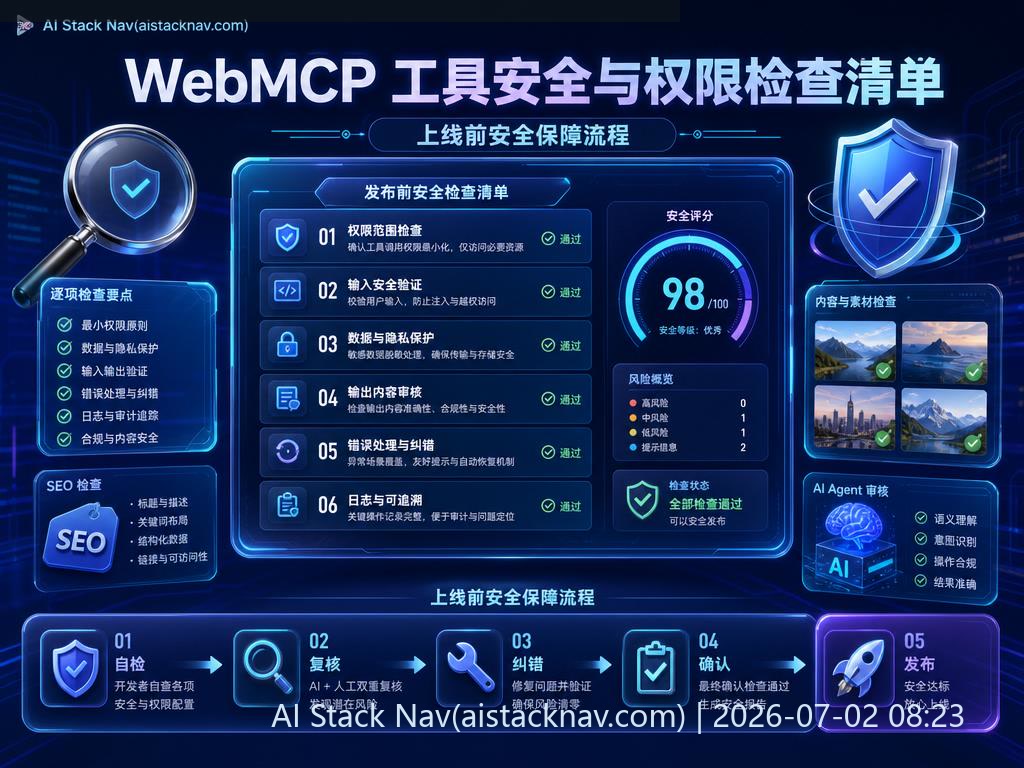 WebMCP 工具安全与权限检查清单示意图