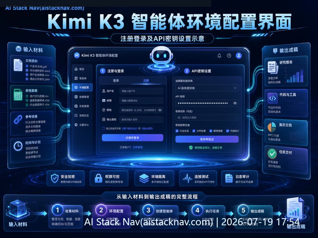 Kimi K3 智能体实战教程封面，深蓝色科技感背景，AI图标与流程元素