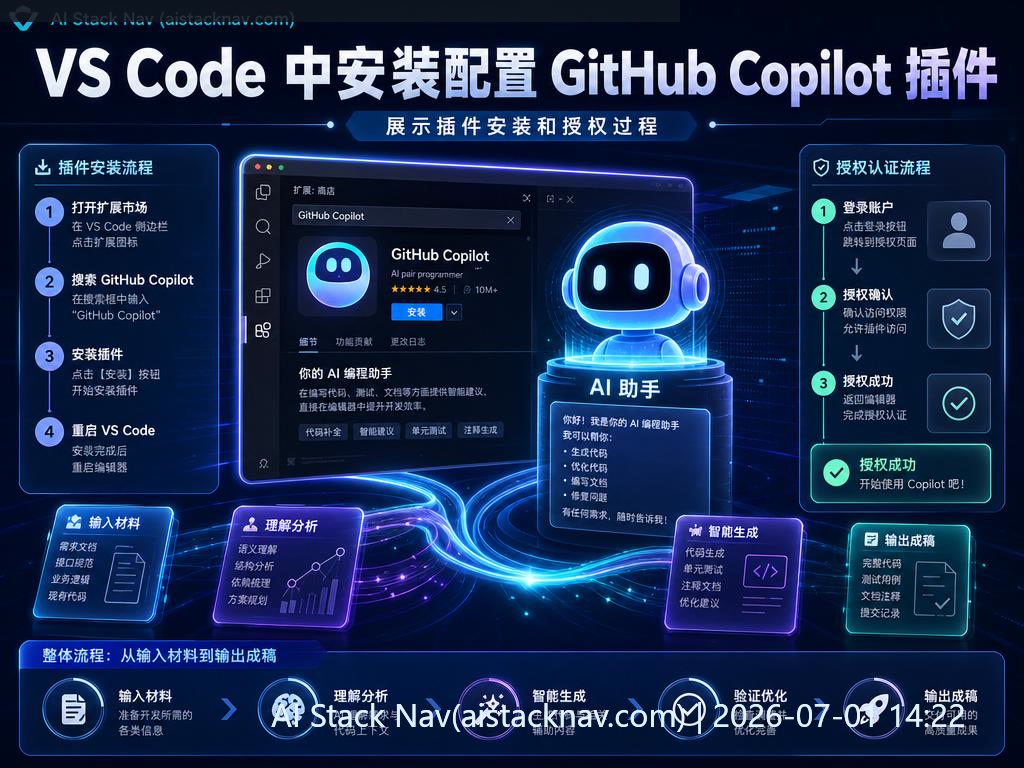 GitHub Copilot 在 VS Code 中使用示意图