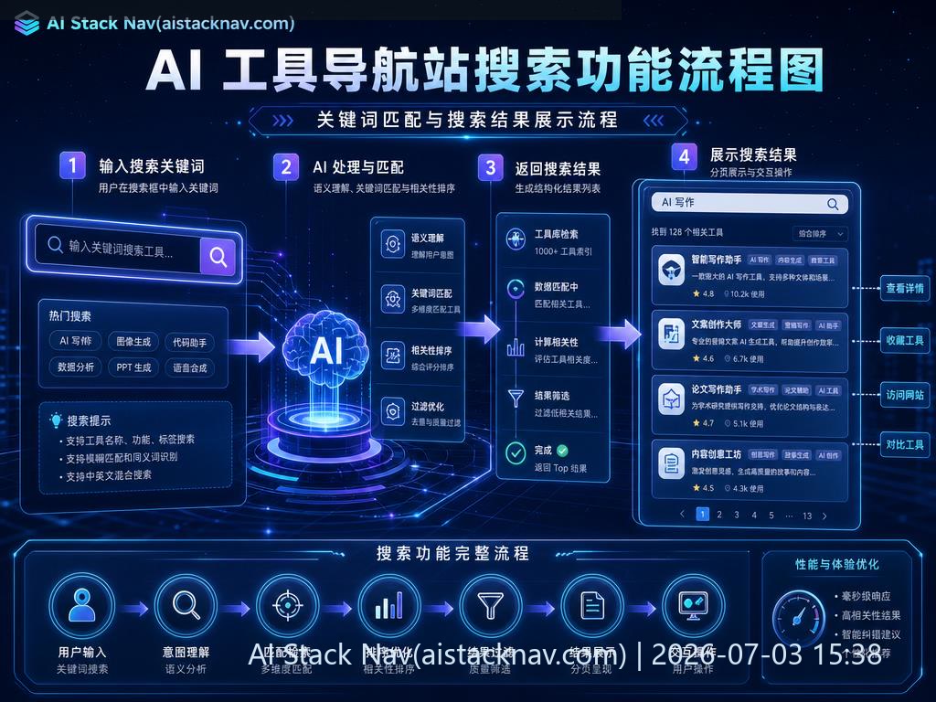 AI 工具导航站搜索功能流程图
