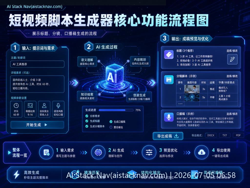 短视频脚本生成器核心功能流程图
