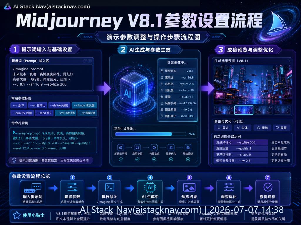 Midjourney V8.1参数设置流程示意图
