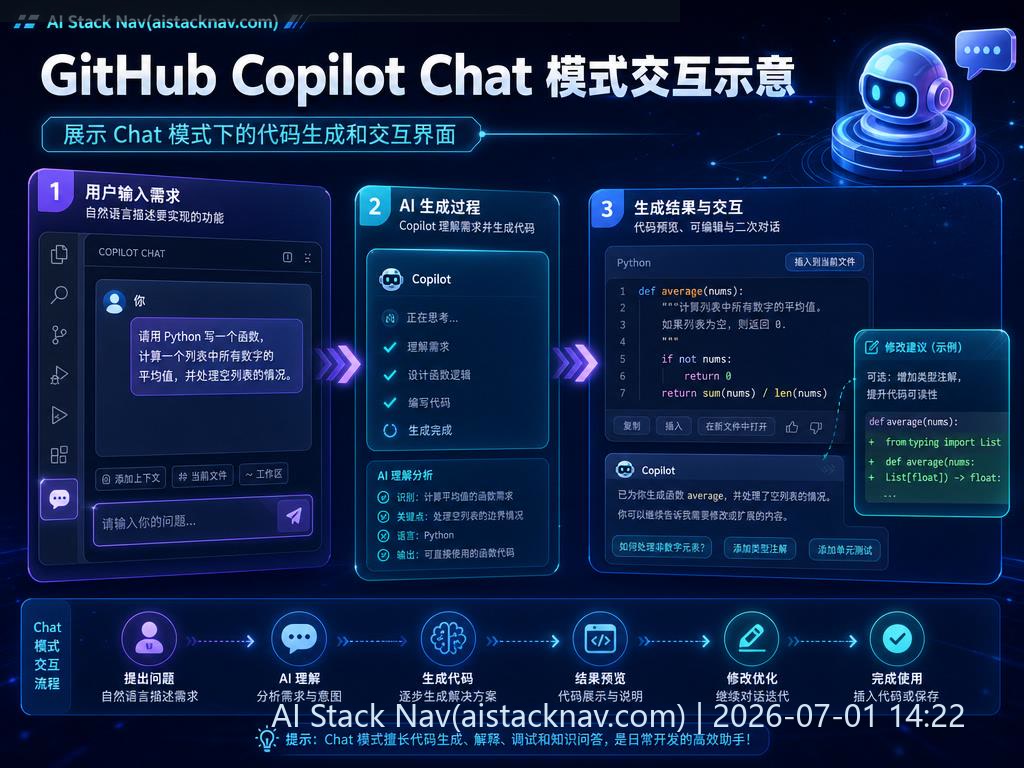 GitHub Copilot Chat 模式交互示意