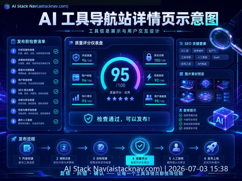 AI 工具导航站详情页示意图