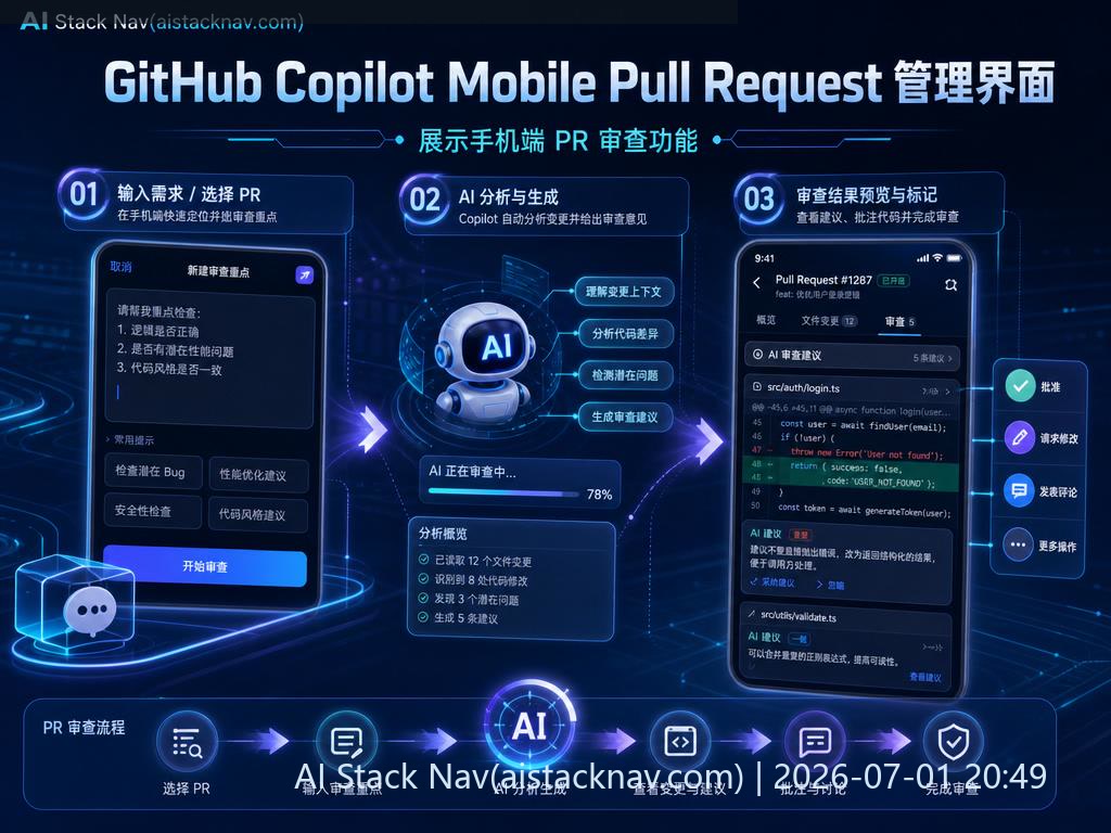 GitHub Copilot Mobile Pull Request 管理界面