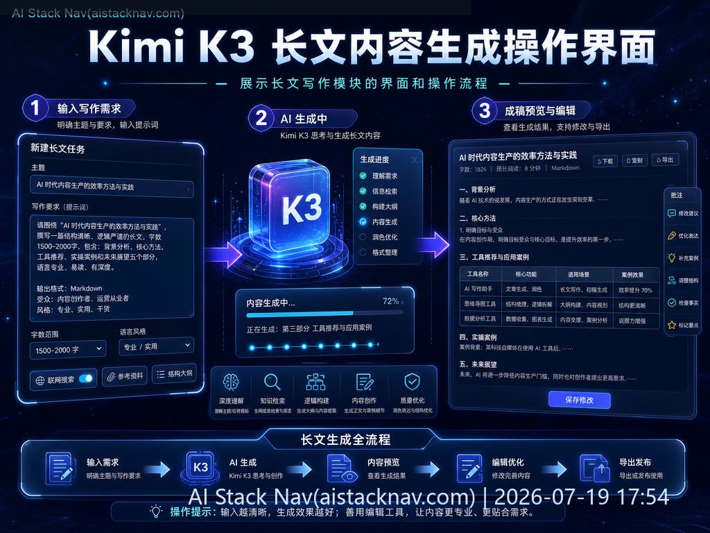 Kimi K3 长文内容生成界面
