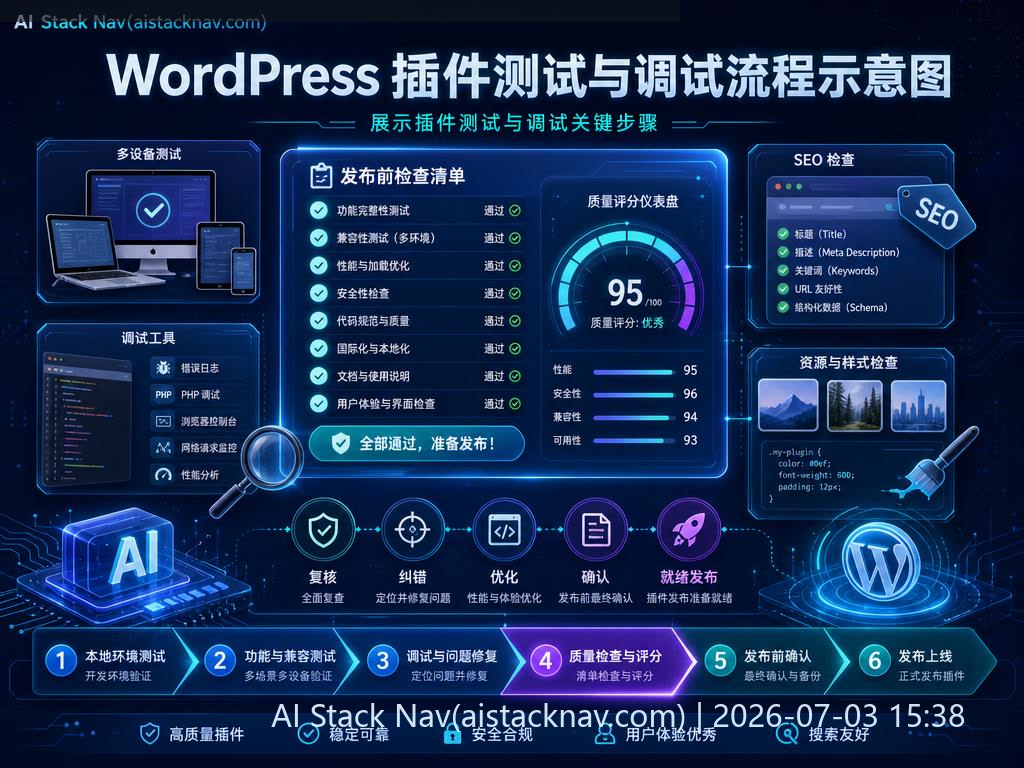 WordPress 插件测试与调试流程示意图