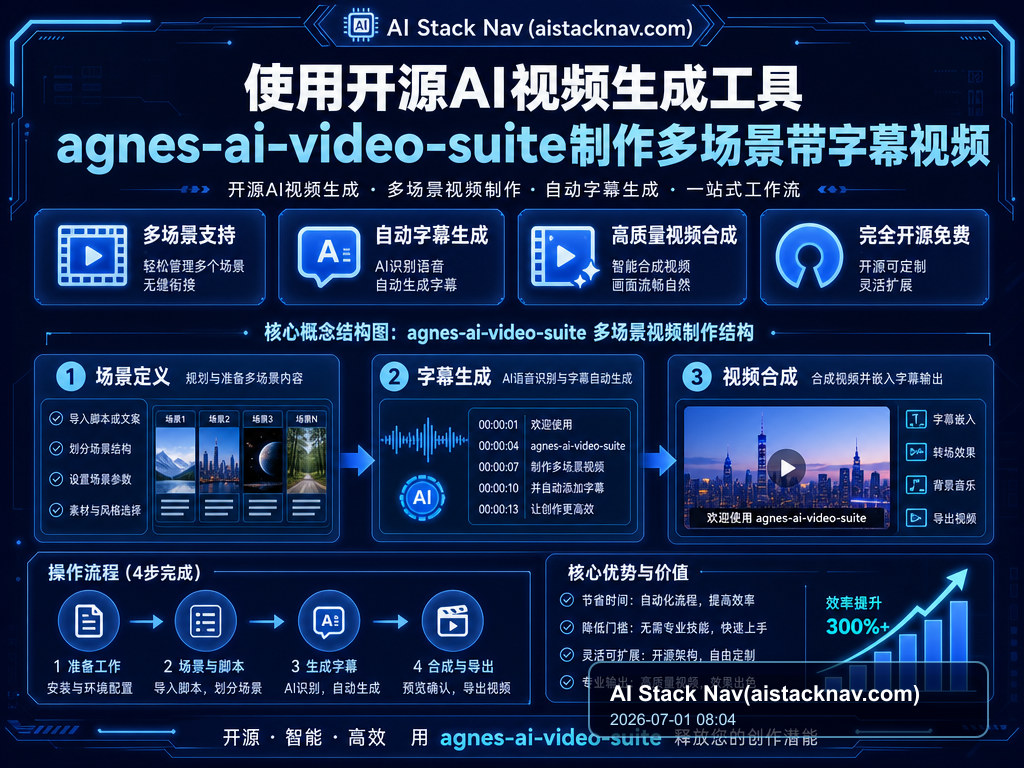 使用开源AI视频生成工具agnes-ai-video-suite制作多场景带字幕视频 特色图