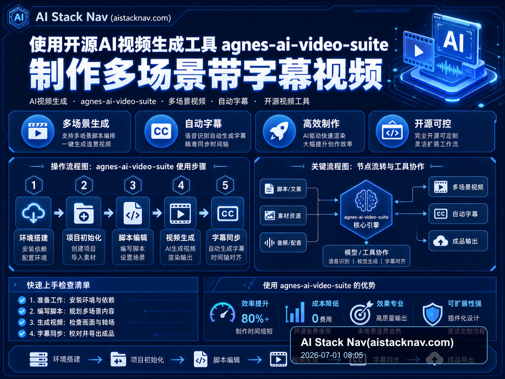 使用开源AI视频生成工具agnes-ai-video-suite制作多场景带字幕视频 教程插图 1