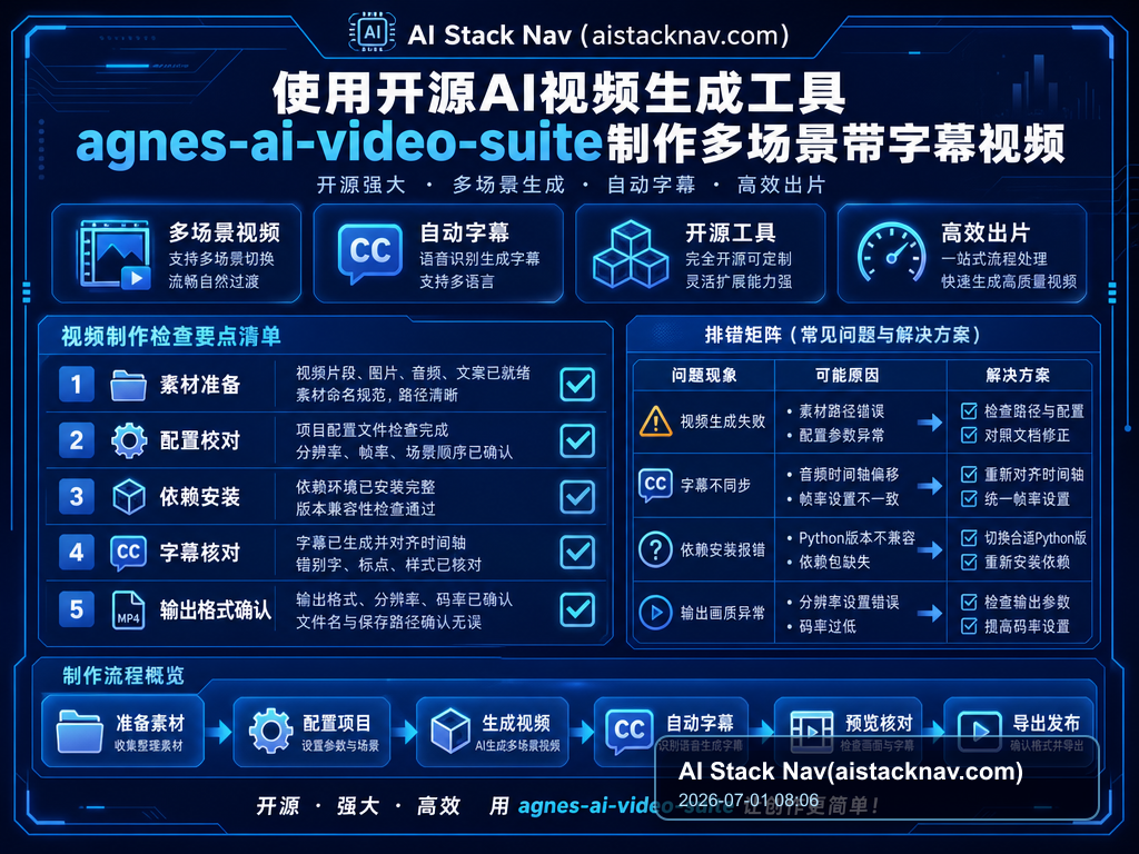 使用开源AI视频生成工具agnes-ai-video-suite制作多场景带字幕视频 教程插图 2