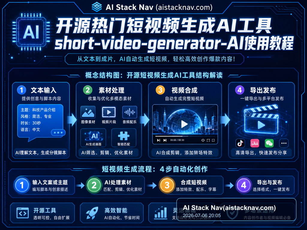 开源热门短视频生成AI工具short-video-generator-AI使用教程 特色图
