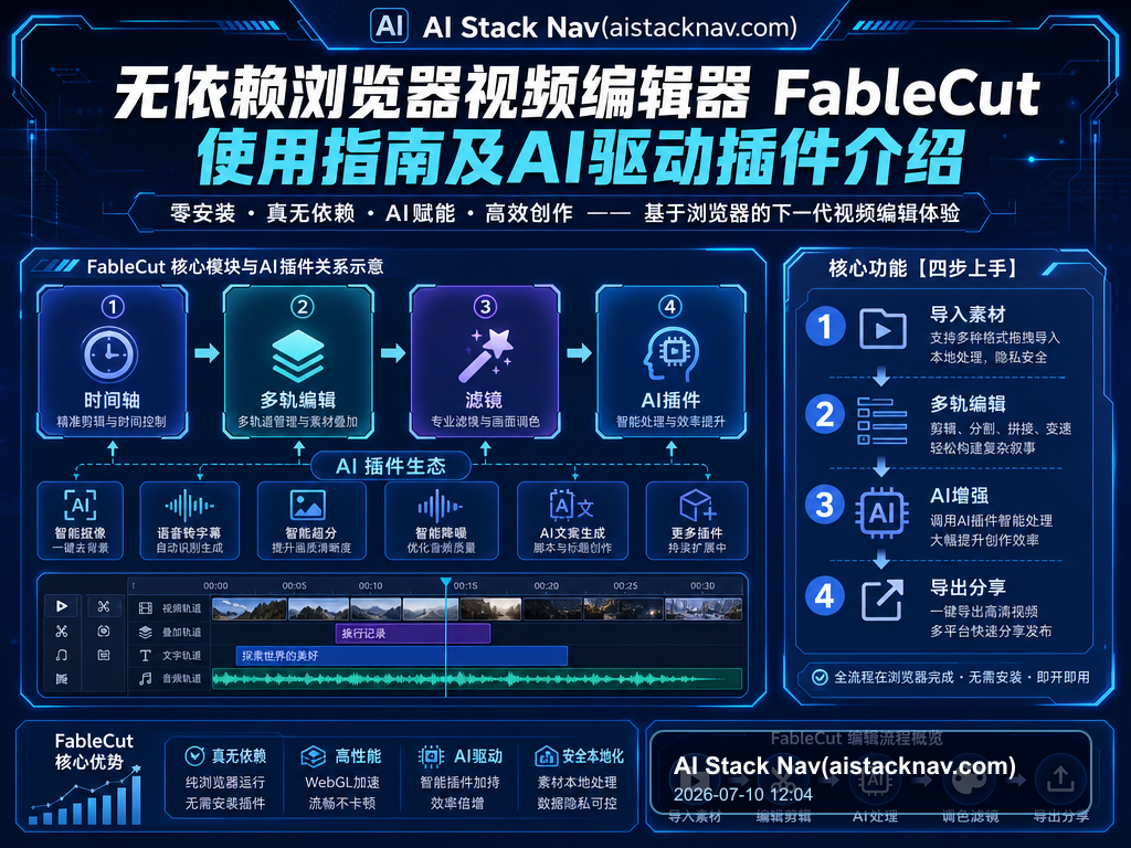 无依赖浏览器视频编辑器 FableCut 使用指南及AI驱动插件介绍 特色图