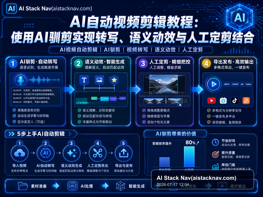 AI自动视频剪辑教程：使用AI驯剪实现转写、语义动效与人工定剪结合 特色图
