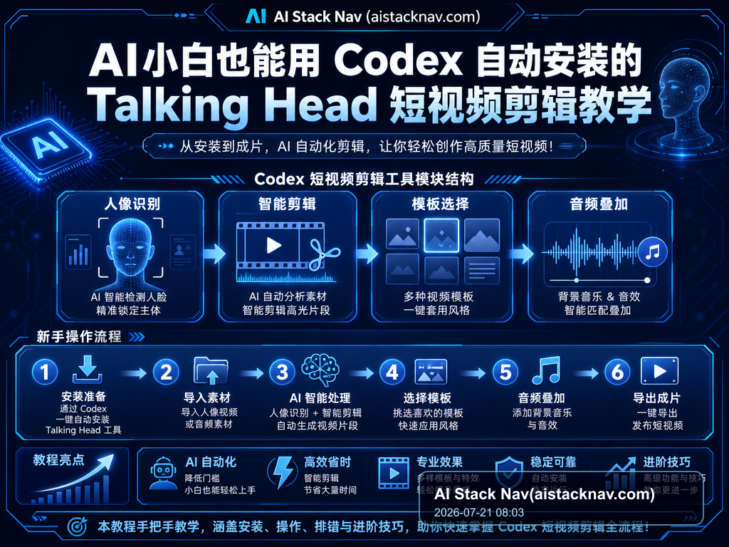 AI小白也能用 Codex 自动安装的 Talking Head 短视频剪辑教学 特色图